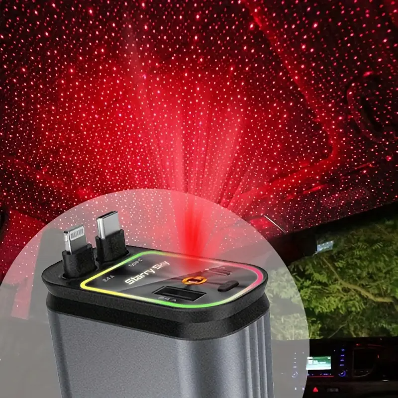 מטען רכב מתקפל 4 ב-1 עם כבל USB לגג כוכב Type-C לטעינה מהירה של iPhone מתאם מצת כוכב לטלפון