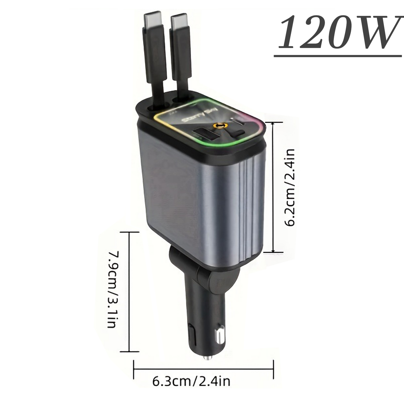 מטען רכב מתקפל 4 ב-1 עם כבל USB לגג כוכב Type-C לטעינה מהירה של iPhone מתאם מצת כוכב לטלפון