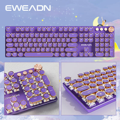 EWEADN V20 punk מכונת משחקים מקשים מכני מקלדת, 104 המקשים סביב keycaps הוביל לבן עם תאורה אחורית, עיצוב הפרדה תיל