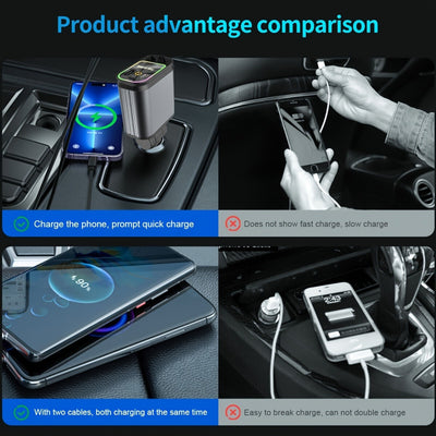 מטען רכב מתקפל 4 ב-1 עם כבל USB לגג כוכב Type-C לטעינה מהירה של iPhone מתאם מצת כוכב לטלפון